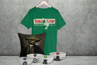A Boba Gump TShirt, Yoda Throw Pillow, and 4 Star Wars Bowls with R2-D2, a Stormtrooper, Yoda, and Darth Vader designs.