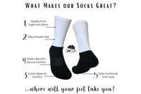What makes our socks great.  Quality Print, Silky Smooth, Elastic Band for Comfort, Cotton Base, Cushioned.