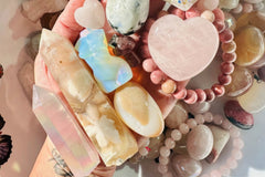 Our Moon Beam Crystal Confetti is a blend of clear quartz, black tourmaline, shungite + labradorite crystal chips with a black obsidian moon