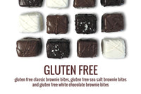 Nettie's Craft Brownies Gluten Free Brownie Bite milk dark white chocolate gluten free brownie bitesize dipped in chocolate.