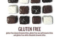 Nettie's Craft Brownies Gluten Free Brownie Bite milk dark white chocolate gluten free brownie bitesize dipped in chocolate.