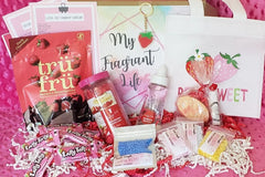 April 2022 My Fragrant Life Deluxe Box strawberry themed box featuring Strawberry Shortcake fragrance