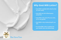 A large smear of thick, rich goat milk lotion with text overlay about why goat milk is so good for our skin.
