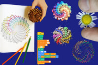 The spiraling of flowers and plants reveals the beauty of the golden ratio, the deep math of nature. Represent this with code, math and art.