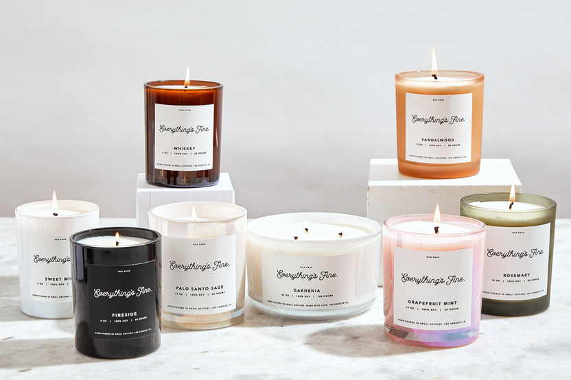 Premium candles hand-poured in small batches with 100% soy wax, fine fragrances and essential oils. Made with love. Non-toxic, clean, vegan.