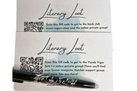 Backside preview of the Virtual Book Club and Teacher Support Group for Vocab Vigor. Both have QR codes for easy access and links (covered).