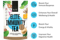 Elite immunity tea's benefits: 9 organic herbals blended to help boost your immune system when taken 1 - 2 cups daily.