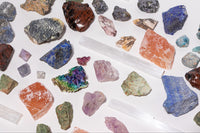 A variety of colorful geological samples from the Matter subscription box, featuring authentic science artifacts for curious minds