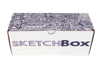 SketchBox subscription box featuring art supplies like markers, a notebook, and a brush for creative projects