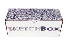 SketchBox subscription box featuring art supplies like markers, a notebook, and a brush for creative projects