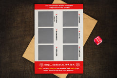  If you are stuck not knowing what to watch, try our roll and scratch movie card suggestions. A die is included. 