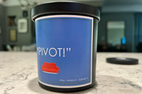 An example of our scented candles that come in our Friends subscription box featuring "Friends" quotes. Fragrances and quotes will vary.