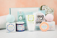 Spring Time Bath Bevy Subscription box with bath bombs, whipped soap scrub, hand sanitizer spray, bubble bar and epsom salt