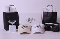 Glam Luxe Box Accessories: White & Tan signature (logo) hats and black mini purse. Each month recieve new accessories.