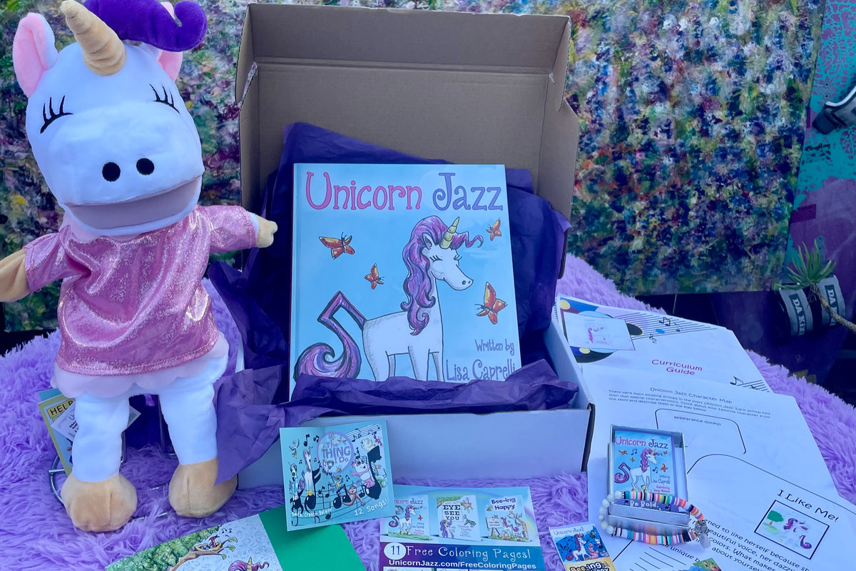 Unicorn Lovers Book Set by Unicorn Jazz, With Unicorn Playtime Puppets, Coloring pages, Unicorn Headband, Curriculum and More!