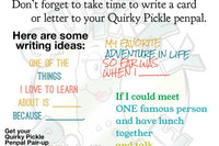 Picture shows some of our writing prompts to get kids and teens writing to friends, such as "My favorite adventure in life so far was . . ."