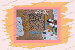 Display the completed Chevron Cross Wood Inlay piece on the stand for an elegant showcase of creativity.