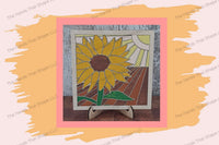 Display the completed Sunflower Field Wood Inlay piece on the stand, radiating warmth and charm in your space.