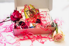 box with nail care accessories roses as decoration