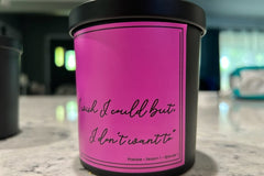 An example of our scented candles that come in our Friends subscription box featuring "Friends" quotes. Fragrances and quotes will vary.