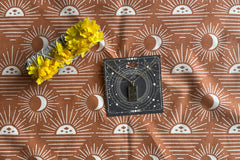 August Items: Gold Strength Tarot Necklace, Sunflower with White Sage Bundle, Soleil Recycled Cotton Bandana
