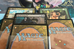 Three curated Magic: The Gathering repacks featuring rare cards from throughout Magic history against a colorful background.