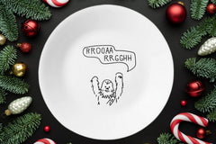 Star Wars Chewbacca RROOAA RRGGHH Plate on a Christmas Background Theme of candy canes, boughs, and bulbs, for picture.