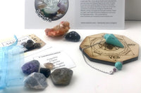pendulums, grids, crystal spreads, selenite, moon light, sage, water, salt, and all the tools in-between. Learn to use all the tools. 