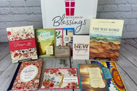 Bette's Box of Blessings subscription box featuring faith-themed items, including devotionals, cards, and inspirational gifts