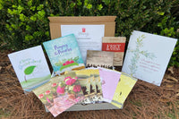 Bette's Box of Blessings subscription box featuring faith-themed items, including devotionals, cards, and inspirational gifts