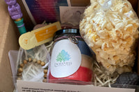 This box was our All American theme! Patriotic Reiki infused candle included along with custom made popcorn and more!