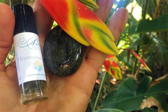 Positive Psychology based, Sacred Strengths Transcendence Aromatherapy roll made with organic essential oils and Labradorite crystal.