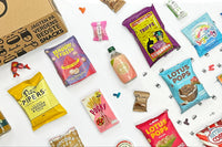 Angled image of the showcase box for FROD, in reality the most beautiful snacks we've found so far. Look at the cute little peach soda.