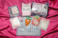 Bunny hop Stationery Set. Includes 3 journals, needle felt kit, carrot scissors, sticky notes, file folders, stapler.
