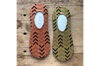 Mustard yellow & Burnt Orange, with black and outlined black arrows no-show socks. Super comfortable socks you will always grab.
