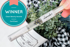 The Lavender Botanical Nail Pen by Greenmade goods with the Clean Beauty Award Winner Seal in the left hand corner.