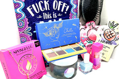"f*ck off" luxury beauty bundle by LNG Monthly Box, Featuring $220 worth of spa, makeup, skincare and more shipped same day to your house