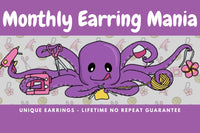 Colorful assortment of unique earrings including food and whimsical designs in the Monthly Earring Mania subscription box