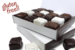 Nettie's Craft Brownies Gluten Free Brownie Bite milk dark white chocolate gluten free brownie bite size dipped in chocolate in box