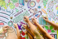 Seasonal kids coloring tablecloths; fun, themed designs delivered monthly for creative playtime all year long. Made in the USA