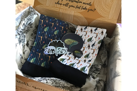 Each box will house two socks, stickers, a pin, OR magnet.  I try to keep an element of surprise, to keep you wanting more.