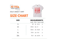 T-shirt size chart for tees included in our hot stuff boxes. Measurements are for Gildan soft style t-shirts.