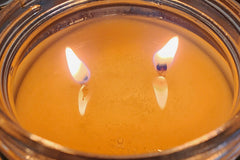 Double wick candle. We use two wicks in these 10oz wide mouth candles for an even burn and larger scent throw. Even burn & melt pool.