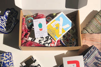 Israeli goodies inside every seasonal box. This box is the Medium Winter box. With a pashmina, a spoon holder, date spread, chocolate and a 