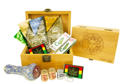 A Hakuna Supply subscription box filled with eco-friendly stone bundles including rolling papers, hemp wick rolls and more.