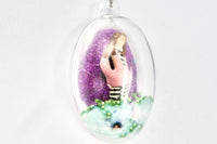 Miniature Girl Doll In The Park Purple and Green Dome Pendant Silver Chain Necklace by Lauren Jay Designs