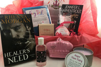 Bubbles & Books subscription box featuring a romantic novel, handmade soap, and bath products for relaxation