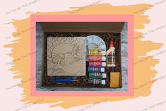 Unveil the DIY kit, thoughtfully curated with everything you need to create the captivating Hummingbird at Coneflower art piece.