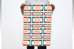 100% cotton absorbent flour sack tea towel with a modern, exclusive and limited edition quilt pattern print. 