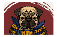 Vinny the Pug Samurai is an alter-ego graphic representation inspired by an actual photograph of Vinny.